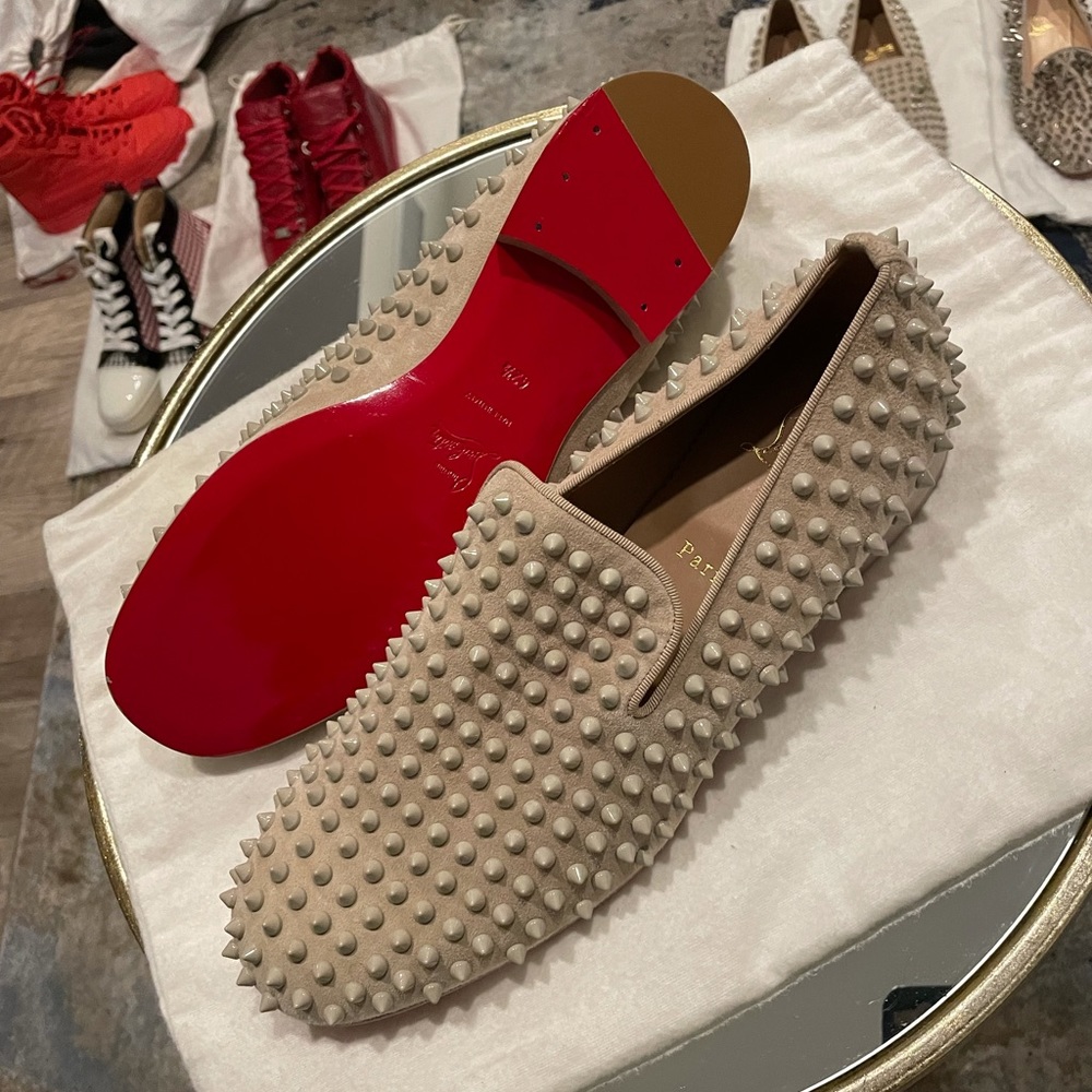 Christian Louboutin Cream Spike Slip on Brand New!